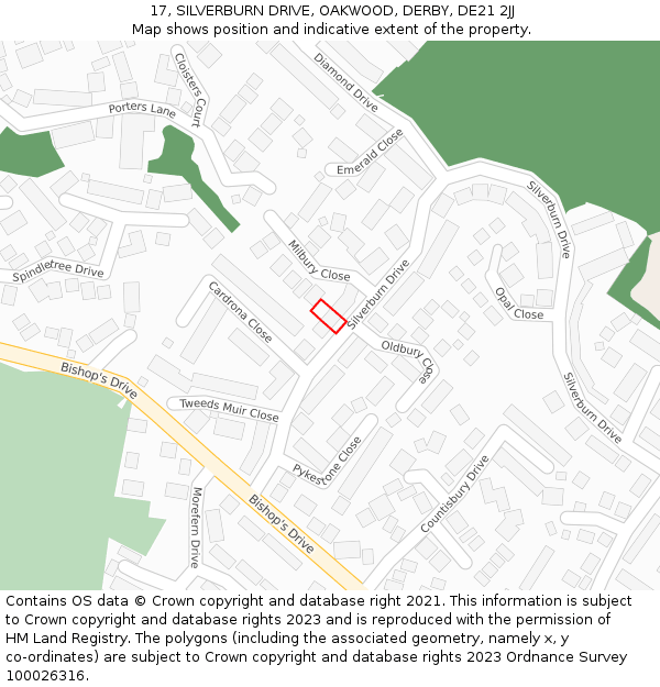 17, SILVERBURN DRIVE, OAKWOOD, DERBY, DE21 2JJ: Location map and indicative extent of plot