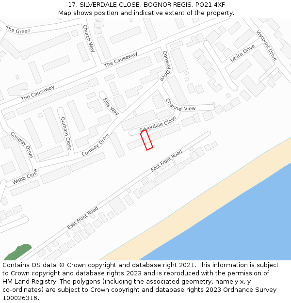 17, SILVERDALE CLOSE, BOGNOR REGIS, PO21 4XF: Location map and indicative extent of plot