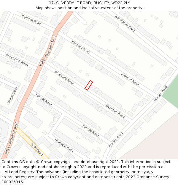 17, SILVERDALE ROAD, BUSHEY, WD23 2LY: Location map and indicative extent of plot