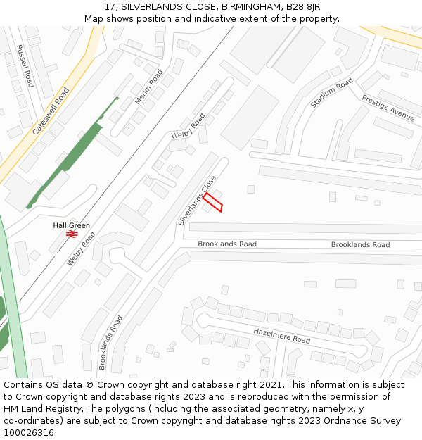 17, SILVERLANDS CLOSE, BIRMINGHAM, B28 8JR: Location map and indicative extent of plot