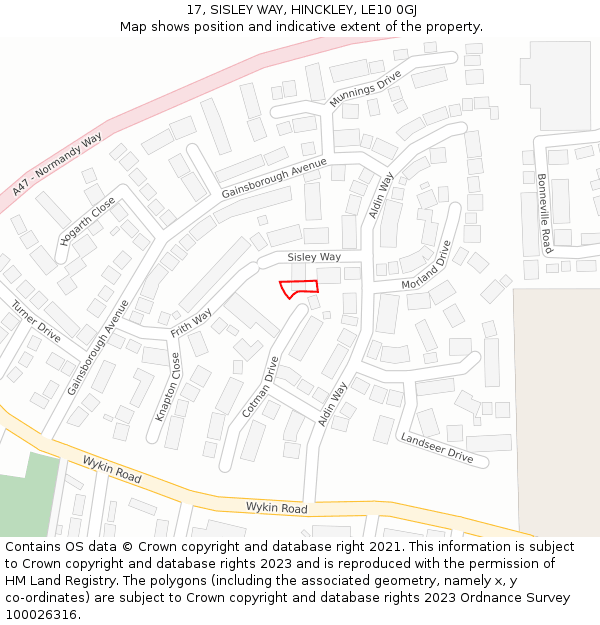 17, SISLEY WAY, HINCKLEY, LE10 0GJ: Location map and indicative extent of plot