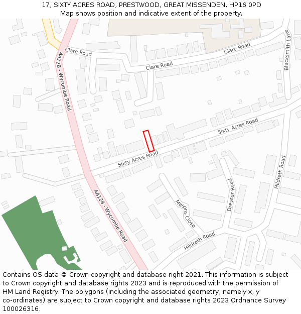 17, SIXTY ACRES ROAD, PRESTWOOD, GREAT MISSENDEN, HP16 0PD: Location map and indicative extent of plot