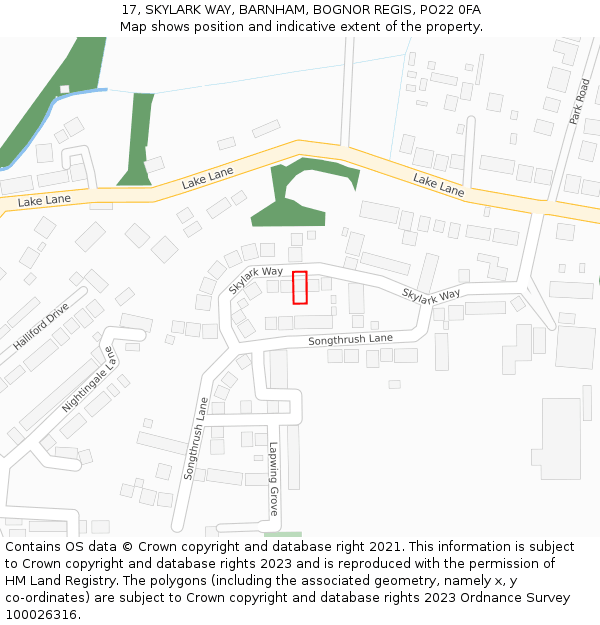 17, SKYLARK WAY, BARNHAM, BOGNOR REGIS, PO22 0FA: Location map and indicative extent of plot