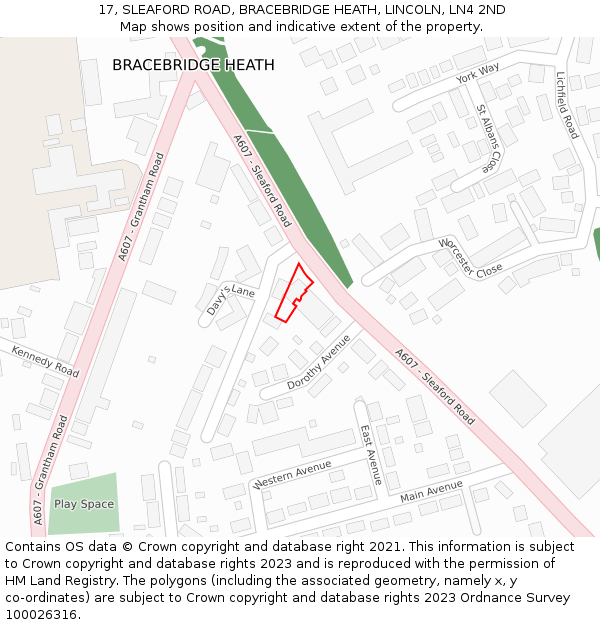 17, SLEAFORD ROAD, BRACEBRIDGE HEATH, LINCOLN, LN4 2ND: Location map and indicative extent of plot