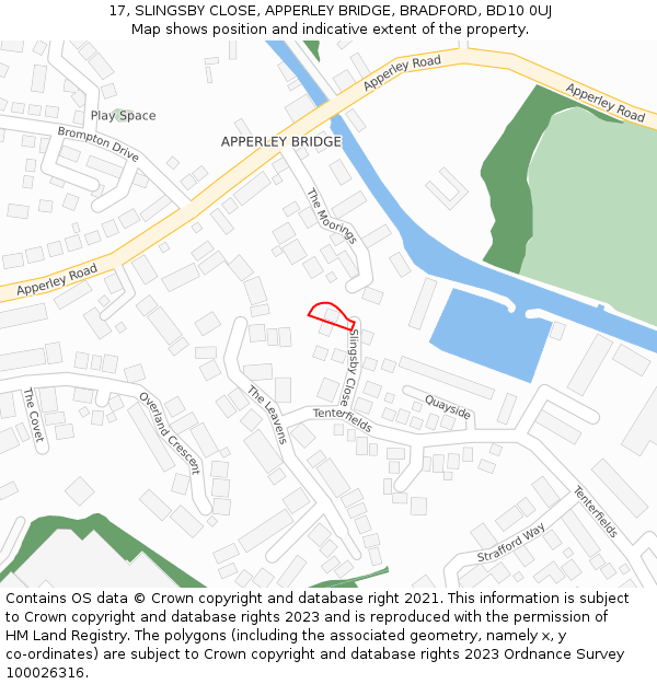17, SLINGSBY CLOSE, APPERLEY BRIDGE, BRADFORD, BD10 0UJ: Location map and indicative extent of plot