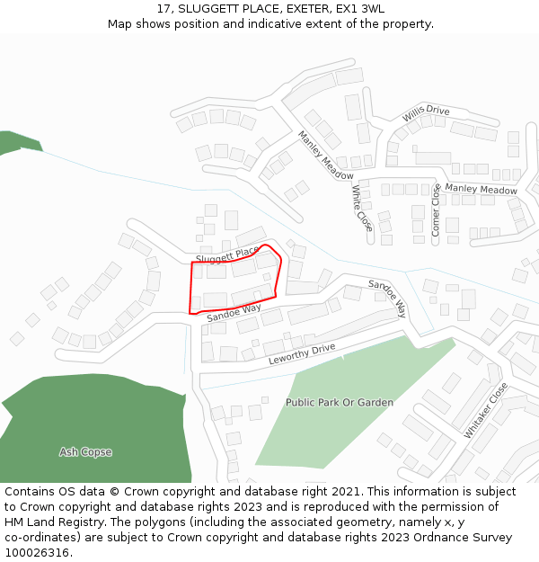 17, SLUGGETT PLACE, EXETER, EX1 3WL: Location map and indicative extent of plot