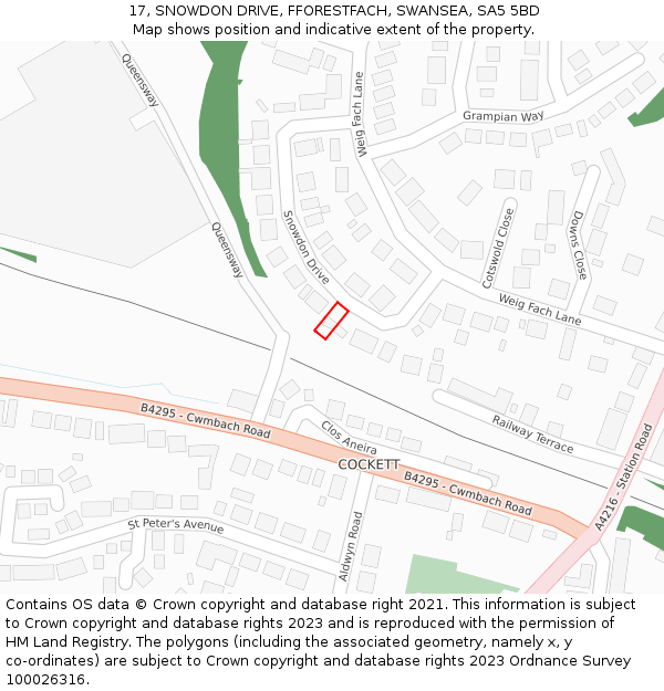 17, SNOWDON DRIVE, FFORESTFACH, SWANSEA, SA5 5BD: Location map and indicative extent of plot