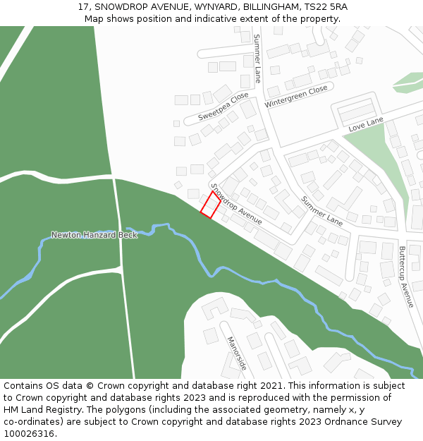 17, SNOWDROP AVENUE, WYNYARD, BILLINGHAM, TS22 5RA: Location map and indicative extent of plot