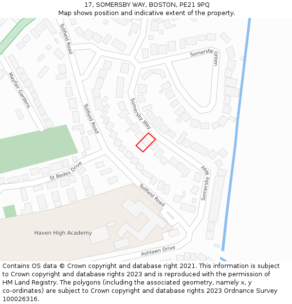 17, SOMERSBY WAY, BOSTON, PE21 9PQ: Location map and indicative extent of plot