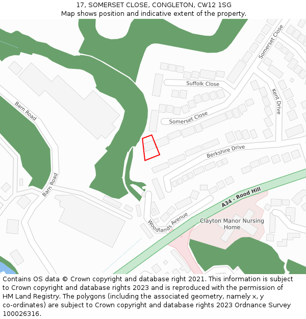 17, SOMERSET CLOSE, CONGLETON, CW12 1SG: Location map and indicative extent of plot