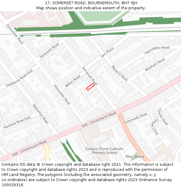 17, SOMERSET ROAD, BOURNEMOUTH, BH7 6JH: Location map and indicative extent of plot
