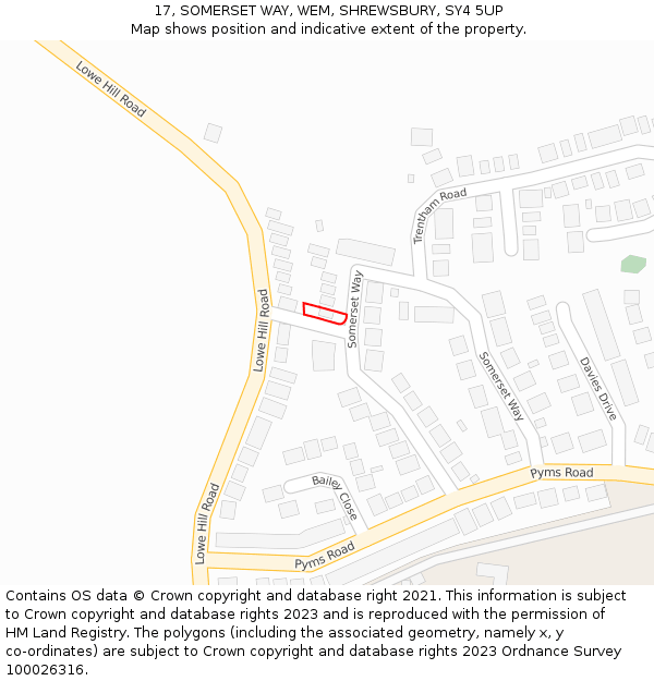 17, SOMERSET WAY, WEM, SHREWSBURY, SY4 5UP: Location map and indicative extent of plot