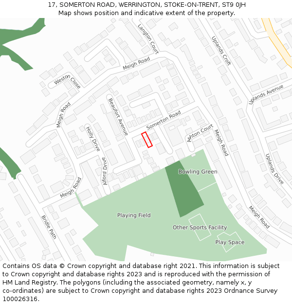 17, SOMERTON ROAD, WERRINGTON, STOKE-ON-TRENT, ST9 0JH: Location map and indicative extent of plot