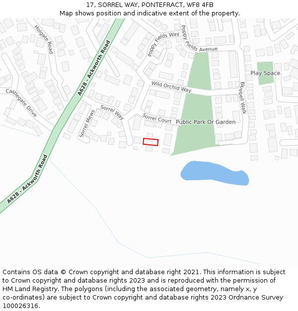 17, SORREL WAY, PONTEFRACT, WF8 4FB: Location map and indicative extent of plot