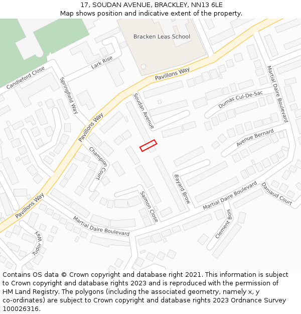 17, SOUDAN AVENUE, BRACKLEY, NN13 6LE: Location map and indicative extent of plot