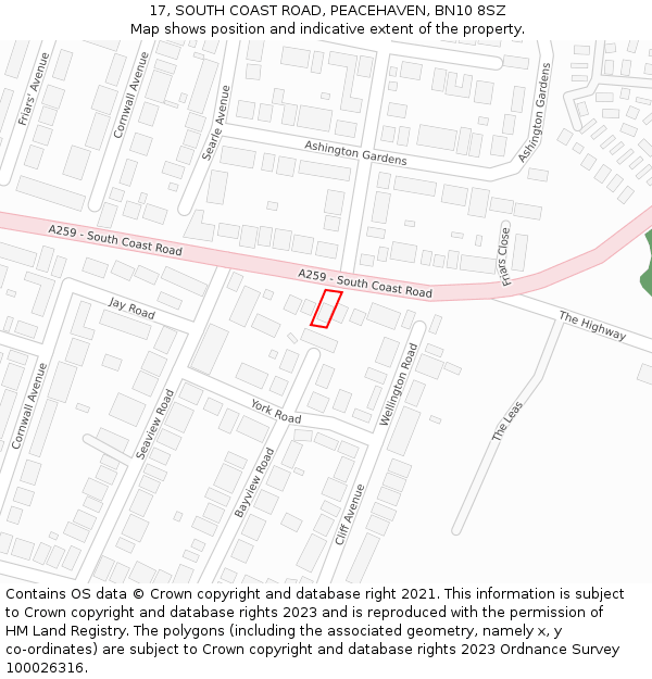 17, SOUTH COAST ROAD, PEACEHAVEN, BN10 8SZ: Location map and indicative extent of plot