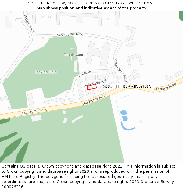 17, SOUTH MEADOW, SOUTH HORRINGTON VILLAGE, WELLS, BA5 3DJ: Location map and indicative extent of plot
