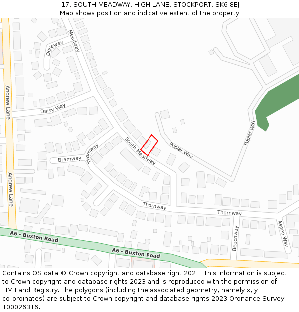 17, SOUTH MEADWAY, HIGH LANE, STOCKPORT, SK6 8EJ: Location map and indicative extent of plot