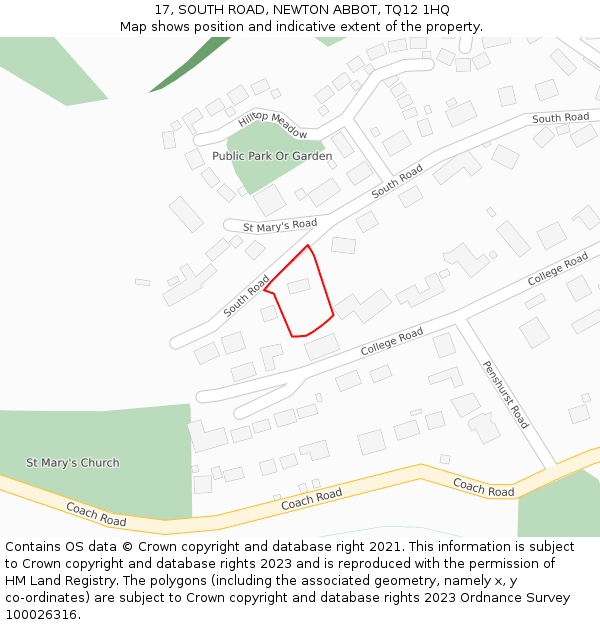 17, SOUTH ROAD, NEWTON ABBOT, TQ12 1HQ: Location map and indicative extent of plot