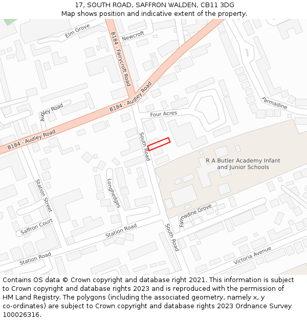 17, SOUTH ROAD, SAFFRON WALDEN, CB11 3DG: Location map and indicative extent of plot