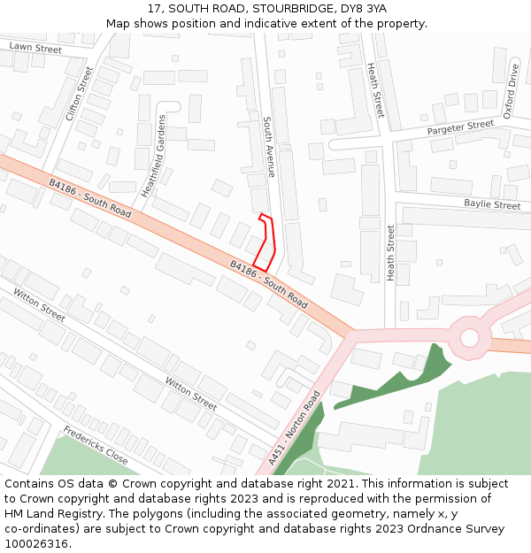 17, SOUTH ROAD, STOURBRIDGE, DY8 3YA: Location map and indicative extent of plot