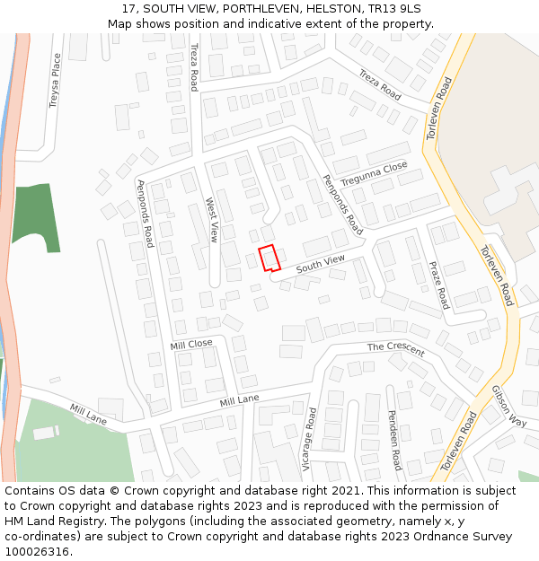 17, SOUTH VIEW, PORTHLEVEN, HELSTON, TR13 9LS: Location map and indicative extent of plot