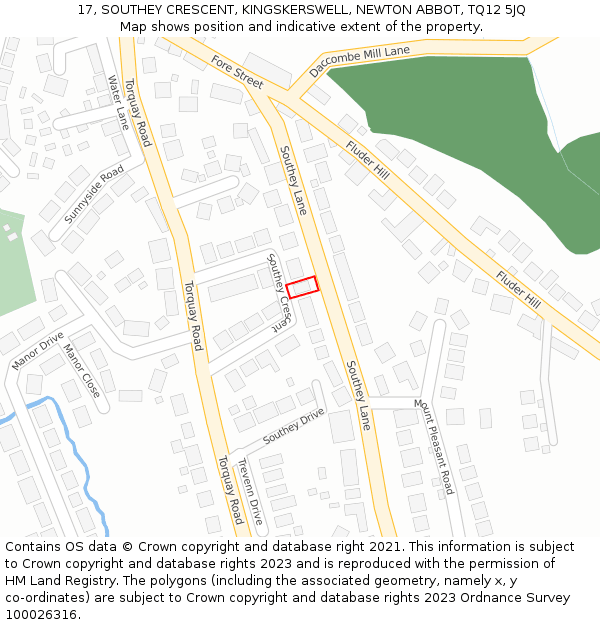 17, SOUTHEY CRESCENT, KINGSKERSWELL, NEWTON ABBOT, TQ12 5JQ: Location map and indicative extent of plot