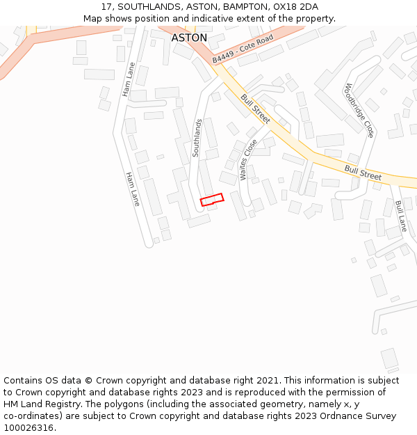 17, SOUTHLANDS, ASTON, BAMPTON, OX18 2DA: Location map and indicative extent of plot