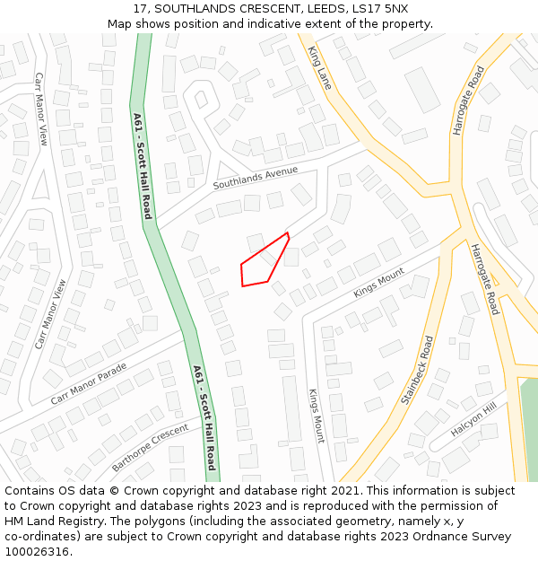 17, SOUTHLANDS CRESCENT, LEEDS, LS17 5NX: Location map and indicative extent of plot