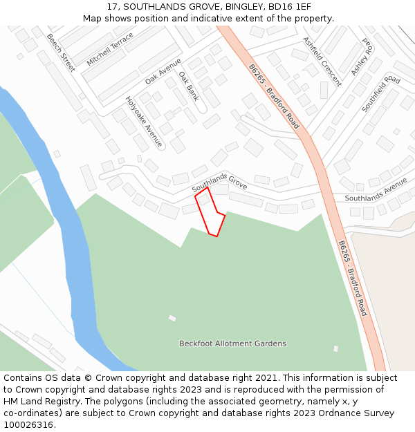 17, SOUTHLANDS GROVE, BINGLEY, BD16 1EF: Location map and indicative extent of plot