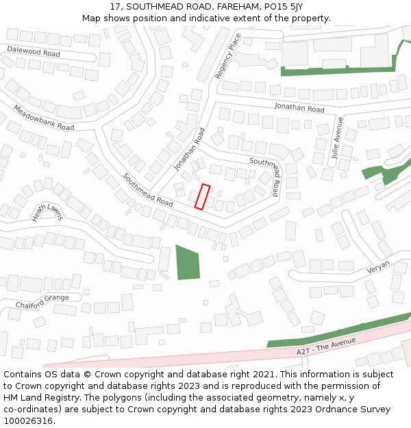 17, SOUTHMEAD ROAD, FAREHAM, PO15 5JY: Location map and indicative extent of plot