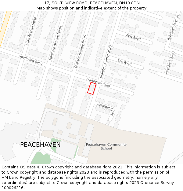 17, SOUTHVIEW ROAD, PEACEHAVEN, BN10 8DN: Location map and indicative extent of plot