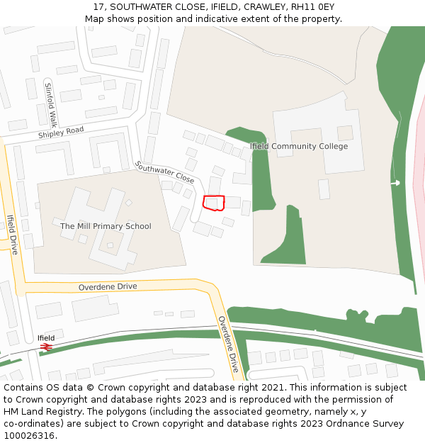 17, SOUTHWATER CLOSE, IFIELD, CRAWLEY, RH11 0EY: Location map and indicative extent of plot