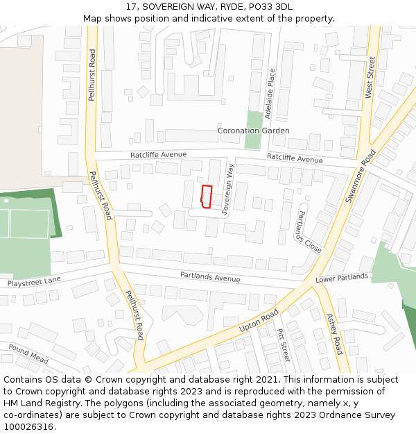 17, SOVEREIGN WAY, RYDE, PO33 3DL: Location map and indicative extent of plot