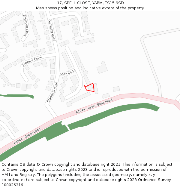 17, SPELL CLOSE, YARM, TS15 9SD: Location map and indicative extent of plot