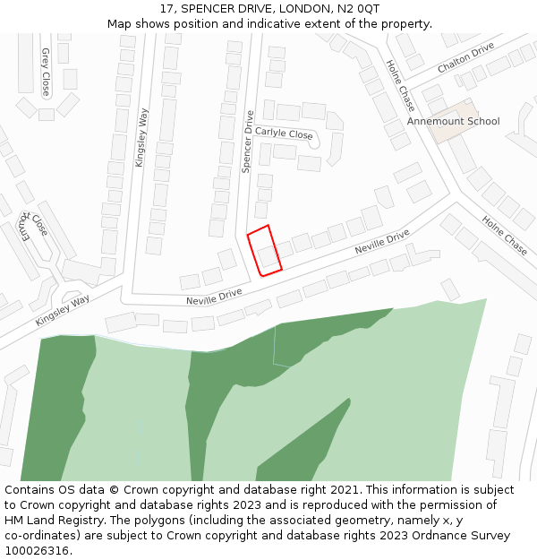 17, SPENCER DRIVE, LONDON, N2 0QT: Location map and indicative extent of plot