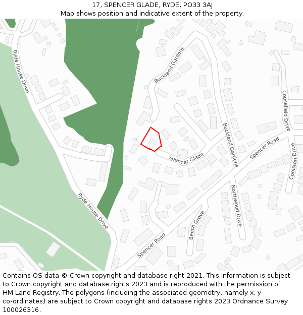 17, SPENCER GLADE, RYDE, PO33 3AJ: Location map and indicative extent of plot