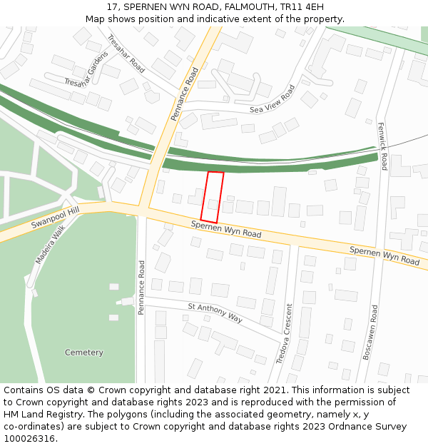 17, SPERNEN WYN ROAD, FALMOUTH, TR11 4EH: Location map and indicative extent of plot