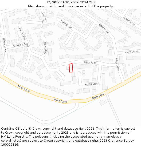 17, SPEY BANK, YORK, YO24 2UZ: Location map and indicative extent of plot