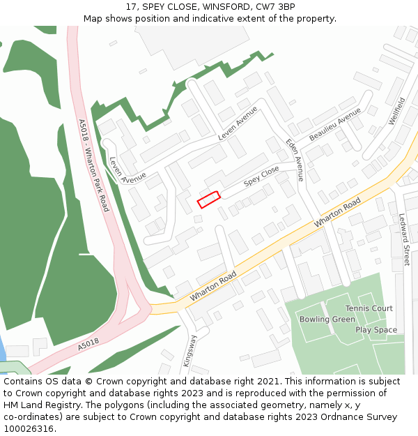 17, SPEY CLOSE, WINSFORD, CW7 3BP: Location map and indicative extent of plot