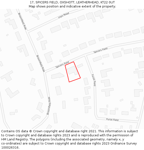 17, SPICERS FIELD, OXSHOTT, LEATHERHEAD, KT22 0UT: Location map and indicative extent of plot