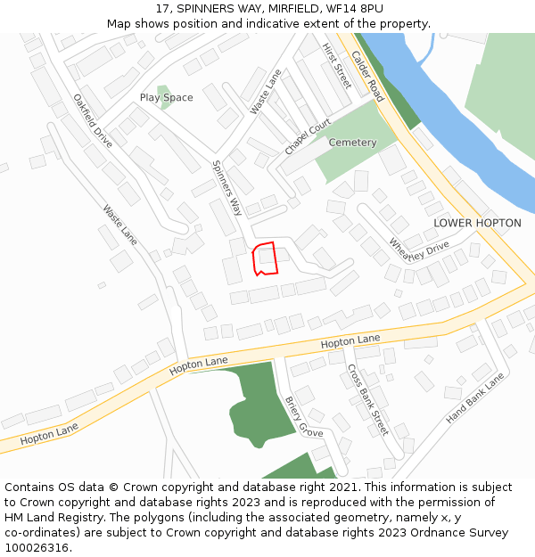 17, SPINNERS WAY, MIRFIELD, WF14 8PU: Location map and indicative extent of plot