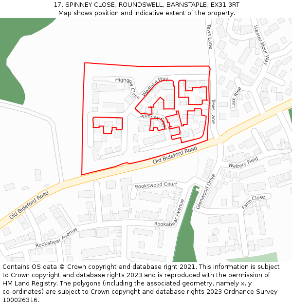 17, SPINNEY CLOSE, ROUNDSWELL, BARNSTAPLE, EX31 3RT: Location map and indicative extent of plot