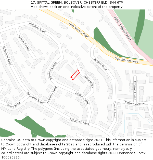 17, SPITTAL GREEN, BOLSOVER, CHESTERFIELD, S44 6TP: Location map and indicative extent of plot