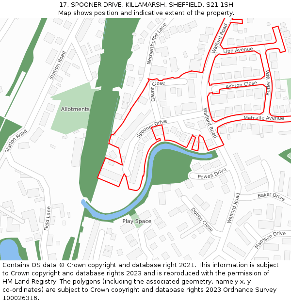 17, SPOONER DRIVE, KILLAMARSH, SHEFFIELD, S21 1SH: Location map and indicative extent of plot