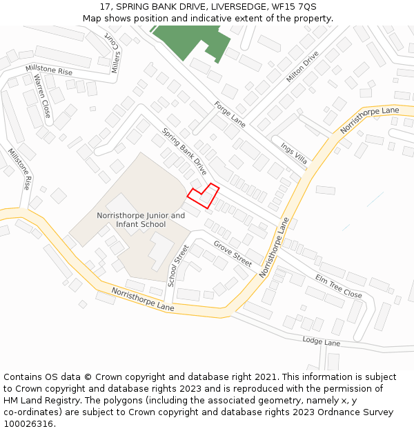 17, SPRING BANK DRIVE, LIVERSEDGE, WF15 7QS: Location map and indicative extent of plot