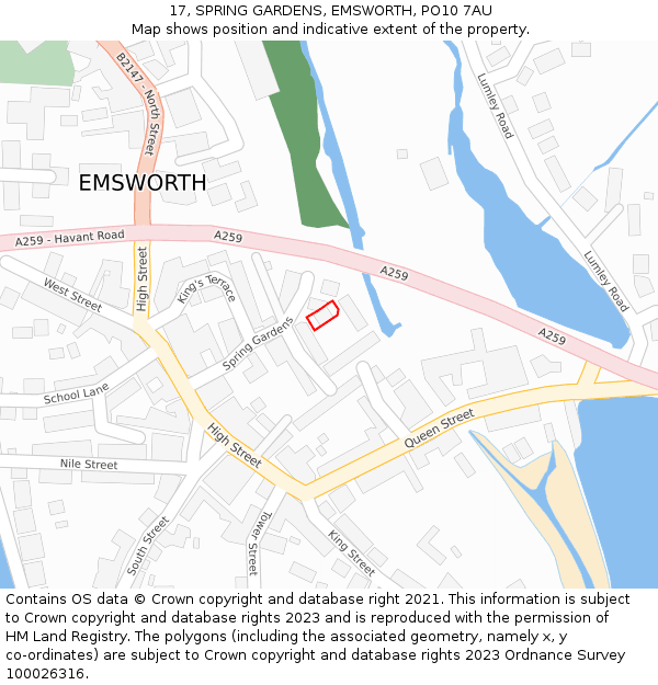17, SPRING GARDENS, EMSWORTH, PO10 7AU: Location map and indicative extent of plot