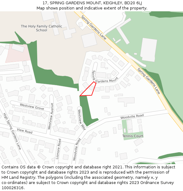 17, SPRING GARDENS MOUNT, KEIGHLEY, BD20 6LJ: Location map and indicative extent of plot