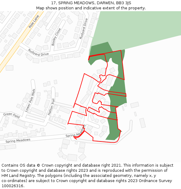 17, SPRING MEADOWS, DARWEN, BB3 3JS: Location map and indicative extent of plot