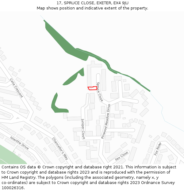 17, SPRUCE CLOSE, EXETER, EX4 9JU: Location map and indicative extent of plot